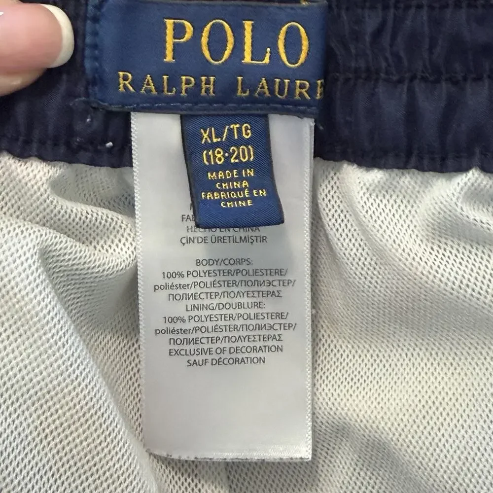 Polo Ralph Lauren Boys Drawstring Blue Swim Trunks Extra Large 18-20 Hawaiian